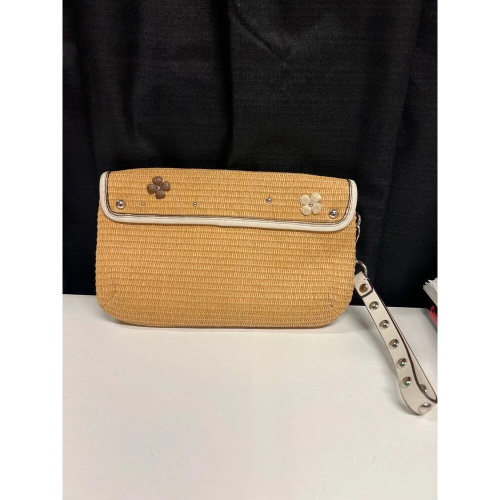 Coach Natalie Limited Edition Tea Rose Straw Clutch